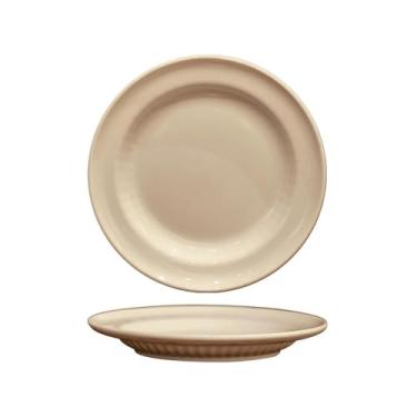 Imagem de Tigela de sopa simples e retrô, prato doméstico de cerâmica e conjunto de colher - prato raso branco leite QY 20 cm