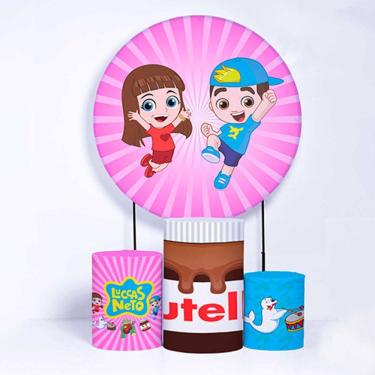 Imagem de Kit Painel de Festa Redondo de 1,30m e Trio de Cilindros Lucas Neto - Fera Print