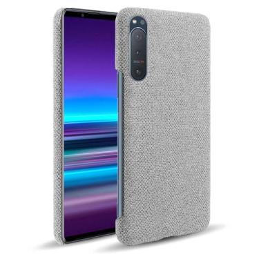 Imagem de Capa para Sony Xperia 5 II,Capa desenhada em lona,Case Protetora Ultrafina com Empunhadura Macia,Design em Tecido Antichoque e Antiarranhões-Light gray