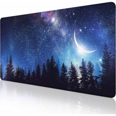 Imagem de Mouse pad para jogos, mouse pad grande estendido, 90 x 40 cm de comprimento, mouse pad com base antiderrapante e borda costurada para jogos e escritório, céu noturno claro e estrelado