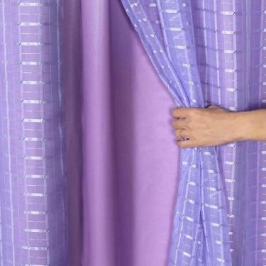 Imagem de Cortina Voil Xadrez Com Forro Blackout 3,00 X 2,30 Lilas - Confecções 