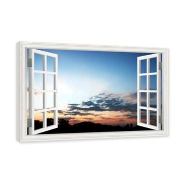 Imagem de PY3H69 Arte de parede em tela de janela aberta, impressão natural em tela. Lindo cenário de céu 48 cm, decoração de parede de paisagem de janela, decoração de casa moderna. Moldura interna 80 x 120 cm