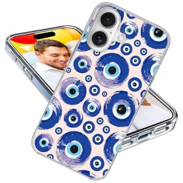 Imagem de ARTIOSIT Capa para iPhone 16 para meninas e homens, à prova de choque, fina, fina, macia, TPU transparente, capa protetora para iPhone 16 6.1, desenho animado legal azul mágico moda peru olho turco