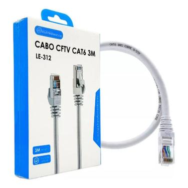 Imagem de Cabo CFTV conexão RJ45 Cat6 de 3 metros transmissão de Dados estabilizada