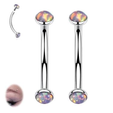 Imagem de PEAKLINK 2 peças anéis de sobrancelha G23 titânio piercing de sobrancelha halteres curvos joias de sobrancelha 16G 14G anel de umbigo opala barras de sobrancelha anéis de umbigo anel de língua Rook Daith brincos anel de lábio 6-12 mm, Metal, outro
