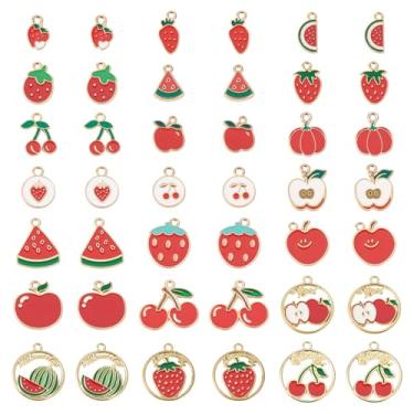 Imagem de Spritewelry Berloques de frutas esmaltadas liga de verão esmalte vermelho sortido cereja maçã morango abóbora pingentes pingentes para fazer joias colar pulseira artesanato, Metal não precioso, Sem