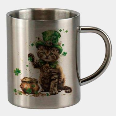 Imagem de Caneca de Inox Premium Prateada 400ml GATINHO ST PATRICKS DAY FOFO 7 -