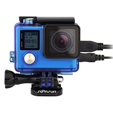 Imagem de SOONSUN Skeleton Housing Case with LCD Touch Backdoor for GoPro Hero 4, Hero 3+, Hero 3 Cameras, Side Open Housing Case Allows Charging Camera Without Removing The Housing Case - Transparent Blue