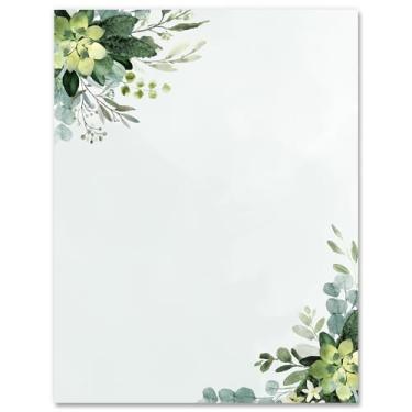 Imagem de AnyDesign 60 folhas papel timbrado papel timbrado aquarela folhas de eucalipto papel carta papel de saudação para primavera, aniversário, casamento, convites, escritório, impressão, 21 x 28 cm