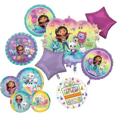 Imagem de Gabby Birthday Party Supplies Cats and Dollhouse Orbz 8pc Balloon Bouquet Decorations