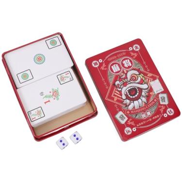 Imagem de TOYANDONA Mahjong Card Game Chinese Mahjong Cards Set 144pcs Chinese Traditional Mahjong Playing Cards with Dices and Tin Box Small Pocker Mahjong Card for Travel Camping