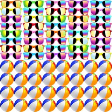 Imagem de Oleitodh 60 Peças De Óculos Sol, Bolas Praia, Lembrancinhas Para Festa Infantil, 30 Sol Neon, Praia 12" Meninos E Meninas, Suprimentos Formatura, Piscina, Verão, Sacola Brindes