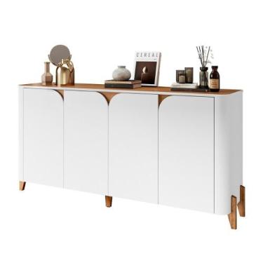 Imagem de Aparador Buffet Sala Memphis com Pés de Madeira Maciça - Casa D, Branc