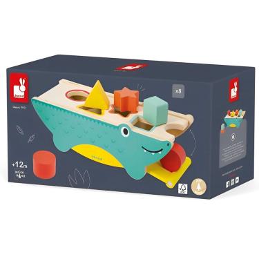 Imagem de Encaixa Formas Crocodilo Tropik Brinquedo Didático com 9 Peças em Madeira