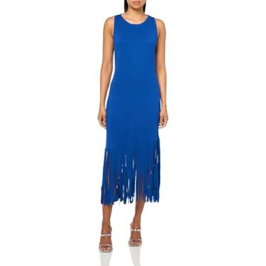 Imagem de Anne Klein Vestido feminino assimétrico com franjas, Azul Santorini, P