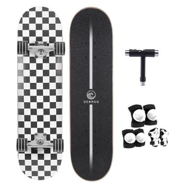 Imagem de Conjunto de skate infantil com rodas iluminadas – kit completo para iniciantes inclui equipamento de proteção completo e ferramenta de skate – ideal para meninos e meninas, tabuleiro de xadrez 78,7 cm