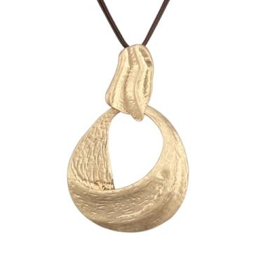 Imagem de JAOYU Colares boêmios para mulheres, colar de couro, pingente de madeira, gargantilha longa, marrom, círculo, boho, joia hippie, Couro sintético, Sem Pedra Preciosa