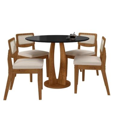 Imagem de Mesa Redonda Camogli 4 Cadeiras Sextavadas Freijó/pto/bouclé Off - M.a Freijó/preto/bouclé Off White