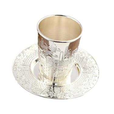 Imagem de IEUDNS Taça de vinho Kiddush com pires, xícara de chá, decoração para casa, caneca de café, xícara de chá para celebração de feriado judaico, festival Shabat