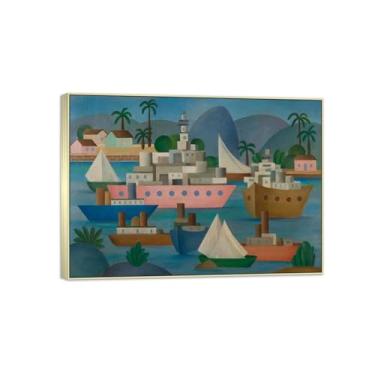 Imagem de Tarsila do Amaral Famosas Impressões em Tela-Imagem arte parede lona-Moldura Prata Pintura decoração quarto Sala de estar(porto) 30x40cm