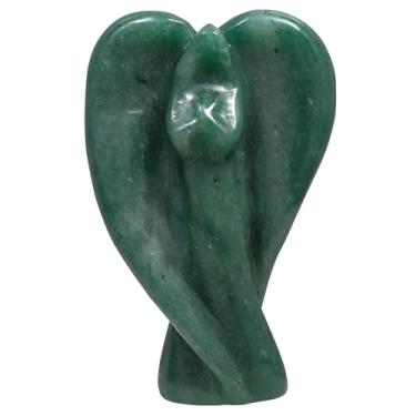 Imagem de SUNYIK Estátua de anjo da guarda de aventurina verde natural, esculpida à mão, estatueta de anjo curativo para proteção, ornamento religioso de bênção para decoração de mesa de escritório em casa