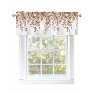 Imagem de Cortinas para janelas de outono, folhas de eucalipto, cortinas de cozinha, sanefas, bolso para varão, outono, estilo aquarela, tratamento de janela, cortinas curtas para cozinha, banheiro, sala de