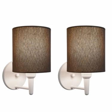 Imagem de Kit/2 Arandela Cilíndrica Md-2009 Base Branco Cupula em Tecido 14x15cm Caqui - Bivolt