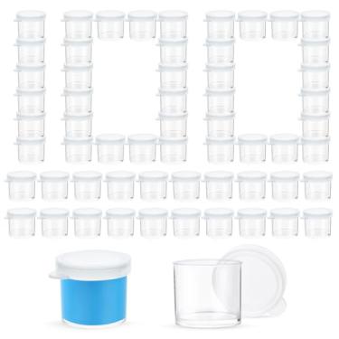 Imagem de Akamino 100 minirecipientes de plástico com tampas, copo de tinta vazio transparente pequeno de 8,5 g com tampas, recipientes de armazenamento de artesanato DIY para armazenamento de gelecas, miçangas
