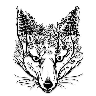 Imagem de Xedatric Arte de parede de metal de raposa e árvore, decoração rústica de vida selvagem com silhueta de raposa e árvore, decoração de casa de fazenda ao ar livre para sala de estar