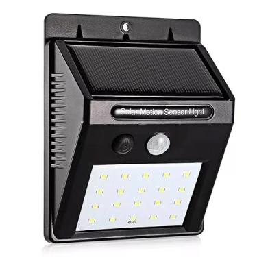 Imagem de Luminária Solar de Parede com Sensor de Movimento, 20 LEDs, Luz Branca, Instalação sem Fio, Preta
