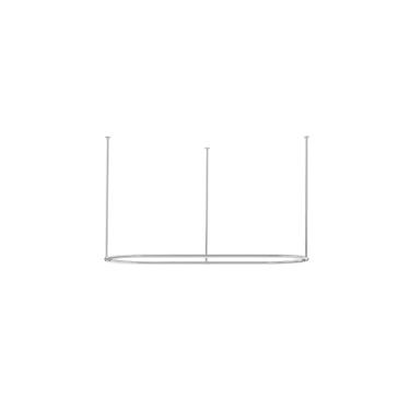 Imagem de SATOH Varão de cortina de chuveiro oval de aço inoxidável com suporte de teto para banheira com pés de garra, 183 cm C x 76 cm L, acabamento cromado – resistente, comprimento ajustável, inclui 3