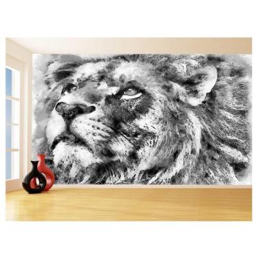 Imagem de Papel De Parede 3D Leão Preto E Branco Animais 3,5M Anm485 - Você Deco