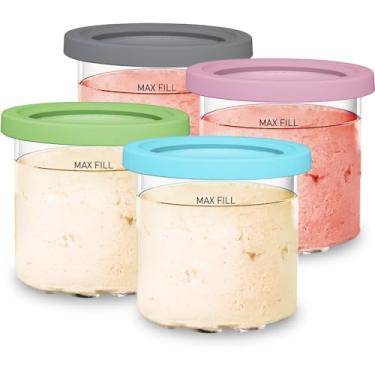 Imagem de Compatível com máquinas de sorvete Ninja Creami NC299AMZ & NC300s Series, livre de BPA e lavável na lava-louças, tampas coloridas, pacote com 4, transparente/limão/água/cinza/rosa (rosa, 473 g)