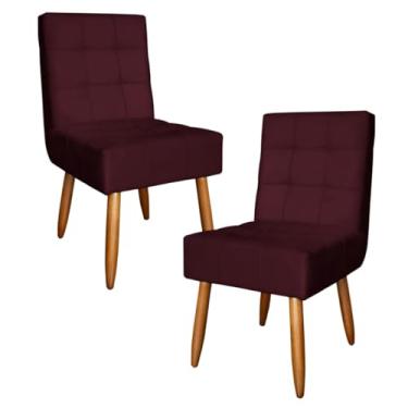 Imagem de Kit 2 Poltronas Monalisa Cadeira Estofada com Pés de Madeira em Suede (BORDO)