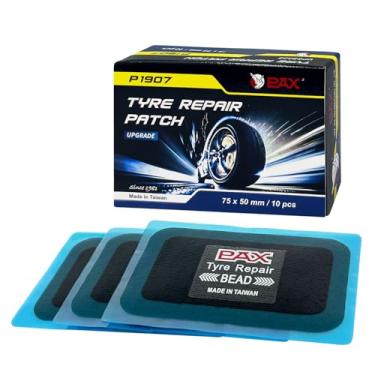 Imagem de PAX 10 peças de adesivos de reparo de pneu radiais retangulares atualizados de 75 x 50 mm, adequados para pneus em motocicletas, carros, caminhões, veículos agrícolas, BMX, ATVs, borracha inflável