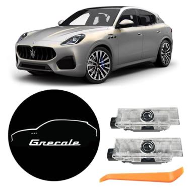 Imagem de 2 peças de logotipo de luzes de porta de carro nunca desbotam compatíveis com acessórios Maserati, luz de projeção Ghost Shadow Welcome Puddle para Maserati Quattroporte Ghibli Grecale Levante