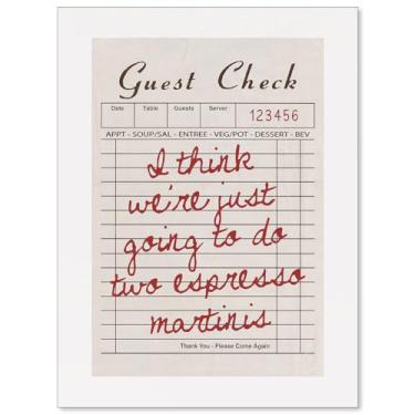 Imagem de Arte de parede em tela de verificação de convidado marrom vermelho retrô espresso Martini pôster moderno bar coquetéis carrinho impressões vintage decoração de parede para cafeteria bar casa 20 x 25