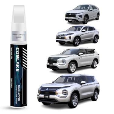 Imagem de COSLAKE Tinta de retoque de carro (diamante branco (W85)) para Mitsubishi, kit de reparo de arranhões de pintura de carro, solução rápida e fácil de reparar, caneta removedor de arranhões 2 em 1 com 2