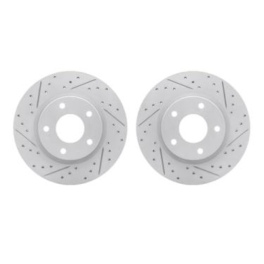 Imagem de Dynamic Friction Company Freios dianteiros e rotores | Rotores de freio com fenda perfurada| Rotores de freio a disco dianteiro| Serve para Nissan Sentra 2013-2019