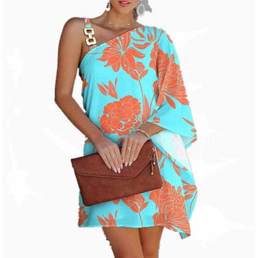 Imagem de Mulheres Soltas Florais Sexy Babados Fora Do Ombro Mini Vestido De Verão Stap Camis Vestidos De Praia De Festa, Sky Blue, M