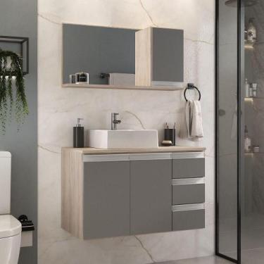Imagem de Conjunto Gabinete Banheiro Prisma 80cm Gabinete + Cuba + Espelheira Ma