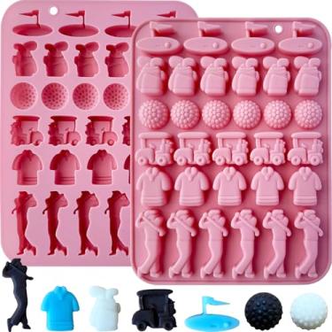 Imagem de 2 peças bola de golfe molde de chocolate 32 cavidades bola de golfe esportes moldes de silicone doces sacos de golfe camisas formas de golfe moldes de cubo de gelo molde de golfe para chocolate doce