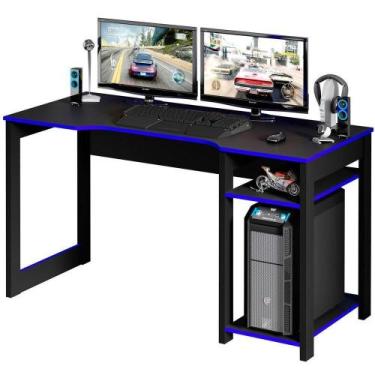 Imagem de Mesa Para Computador Gamer Espaço Para 2 Monitores E Cpu Preto/azul - 