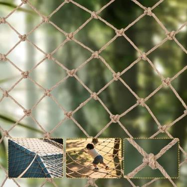 Imagem de Rede de corda de cânhamo de juta, rede de corda de segurança natural resistente, varanda escadas, cerca de jardim, rede de proteção de playground, rede de corda para decoração interna e externa (1,5 m