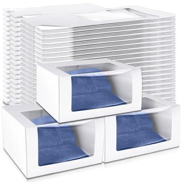 Imagem de DoubleFill 50 caixas de presente com janela transparente para boné de beisebol organizador de chapéu dobrável de papel estojo de exibição (branco)