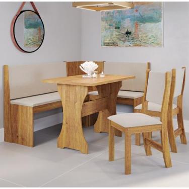 Imagem de Canto Alemão Fritz com 2 Cadeiras Mel/Linho Bronze - Casa Giulia, Bege