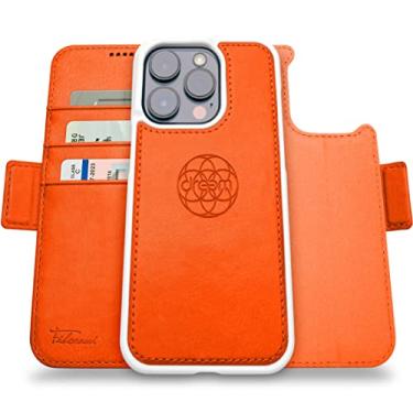 Imagem de Capa Carteira Dreem Fibonacci p/iPhone 14 Pro, 2-em-1, case antichoque, couro vegano, capa removível, compatível com acessórios MagSafe. Proteção RFID. Design para homens e mulheres [Laranja]