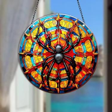 Imagem de Pendurado em janela manchada de aranha preta, painel de janela grande de acrílico de 30 cm, decoração de parede dupla face para café, casa, presente para mãe, avó, esposa, professor, amante de insetos