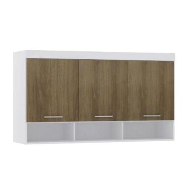 Imagem de Guarda-roupa Modulado 145cm Aéreo 3 Portas Alpes Luciane, Branco/Avelã