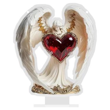 Imagem de Fenteer Escultura de anjo em acrílico, peça central de mesa, placa plana 2D, lembrança, decoração para casa, display de mesa, pendurado para prateleira de